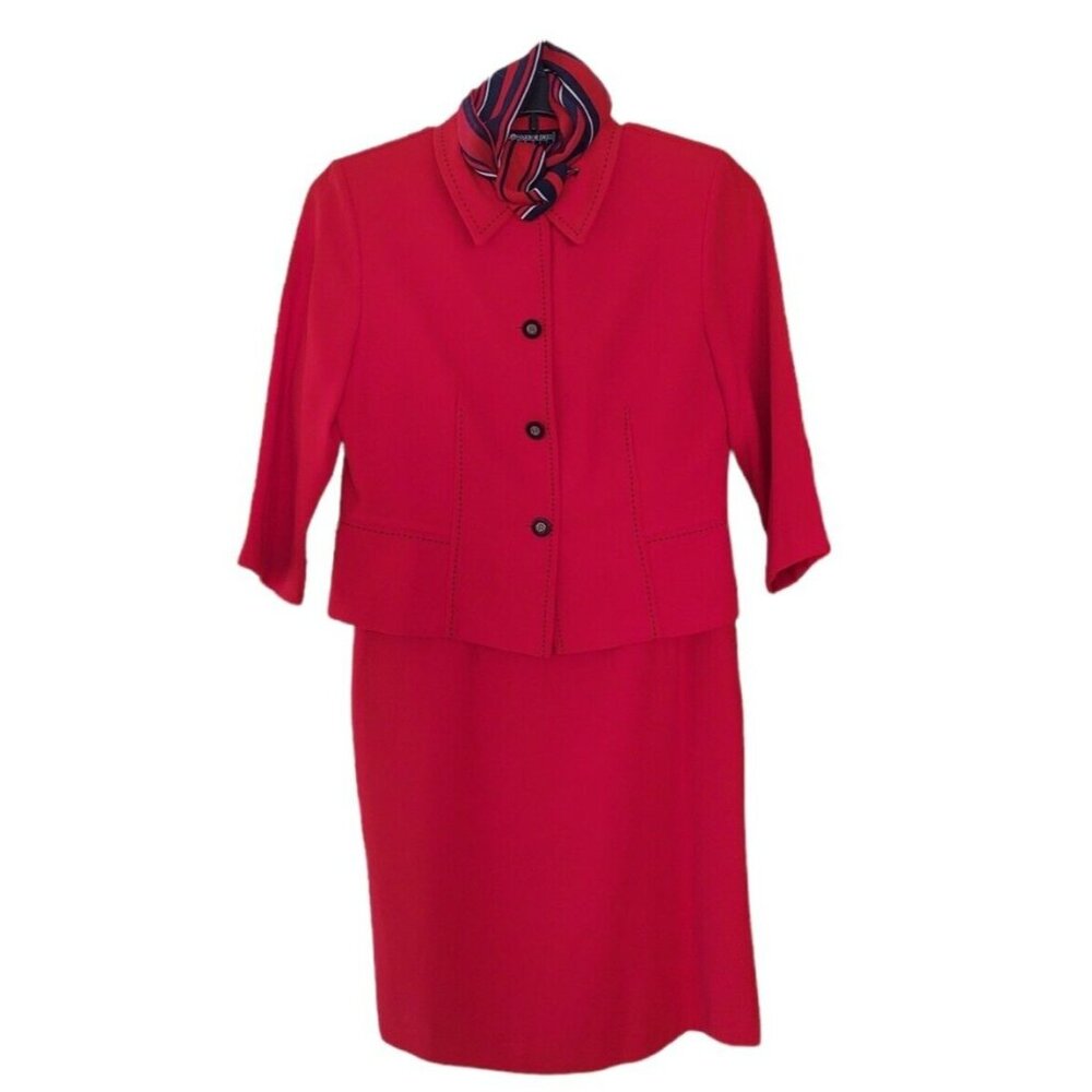 Sag Harbor Petites Sheath Dress & Jacket Women's Size 10 Red Vintage Suit